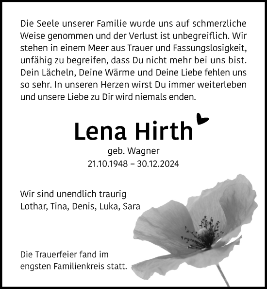 Traueranzeige von Lena Hirth von Giessener Anzeiger