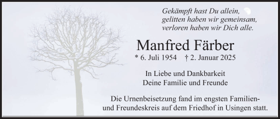 Traueranzeige von Manfred Färber von Usinger Anzeigenblatt