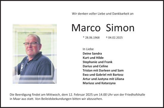 Traueranzeige von Marco Simon von Lauterbacher Anzeiger