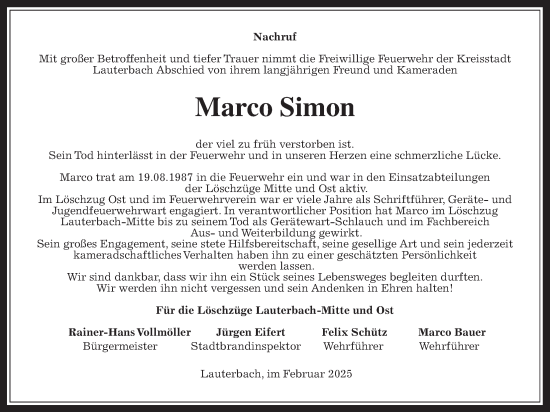 Traueranzeige von Marco Simon von Lauterbacher Anzeiger