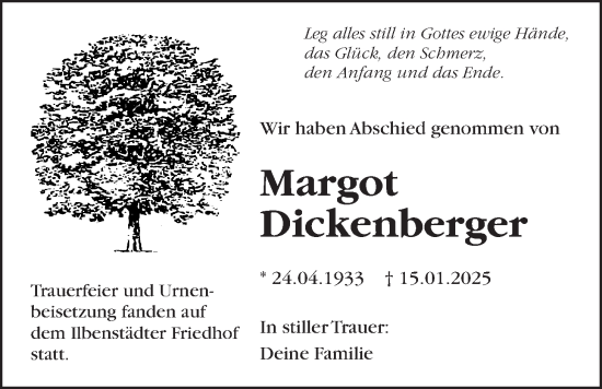 Traueranzeige von Margot Dickenberger von Wetterauer Zeitung