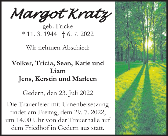 Traueranzeige von Margot Kratz von Kreis-Anzeiger