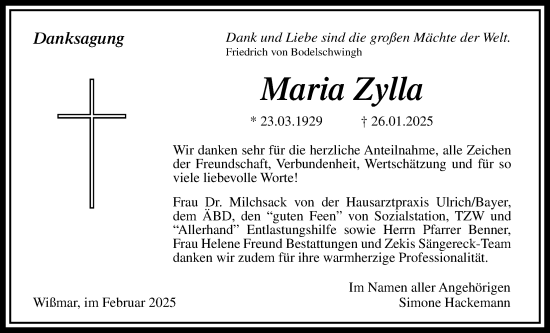 Traueranzeige von Maria Zylla von Giessener Allgemeine, Alsfelder Allgemeine, Giessener Anzeiger