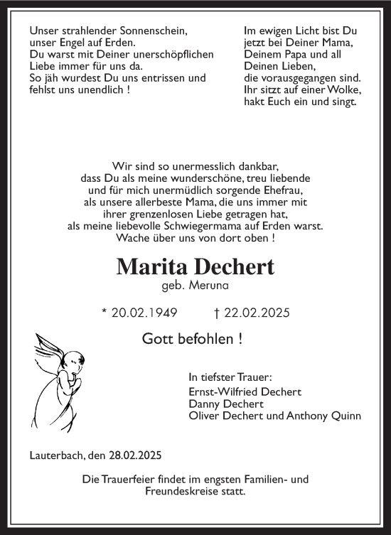 Traueranzeige von Marita Dechert von Lauterbacher Anzeiger