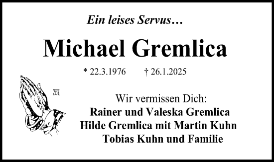 Traueranzeige von Michael Gremlica von Kreis-Anzeiger