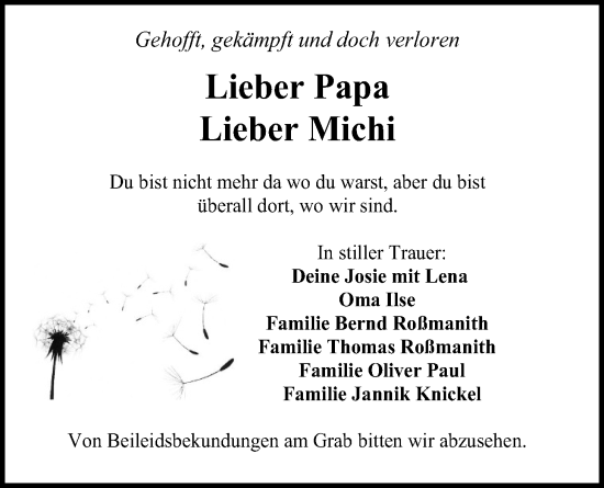 Traueranzeige von Michael Gremlica von Kreis-Anzeiger