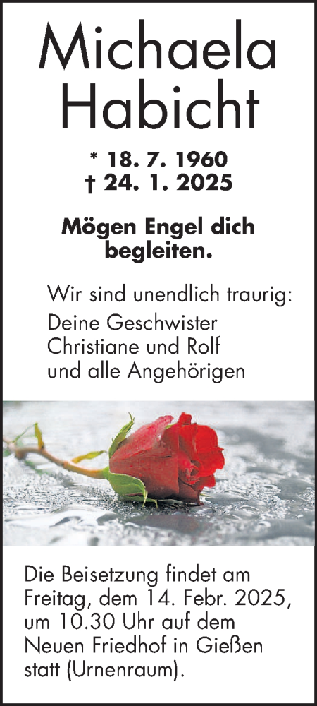 Traueranzeige von Michaela Habicht von Giessener Allgemeine, Alsfelder Allgemeine