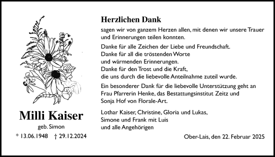 Traueranzeige von Milli Kaiser von Kreis-Anzeiger