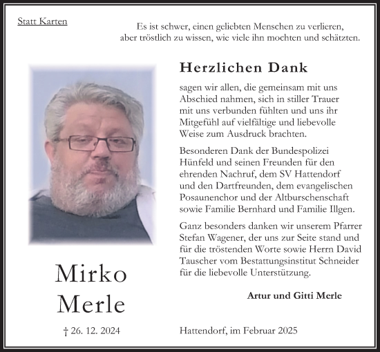 Traueranzeige von Mirko Merle von Oberhessische Zeitung