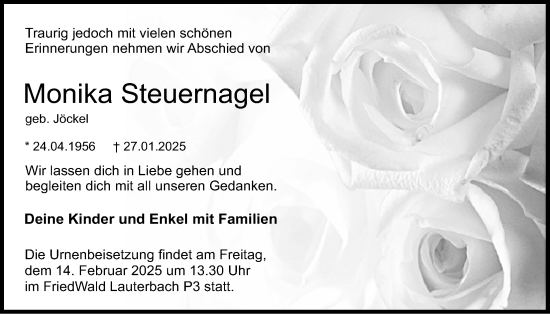 Traueranzeige von Monika Steuernagel von Lauterbacher Anzeiger, 