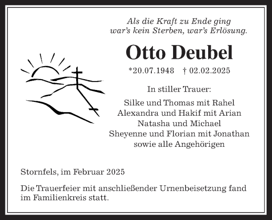 Traueranzeige von Otto Deubel von Kreis-Anzeiger