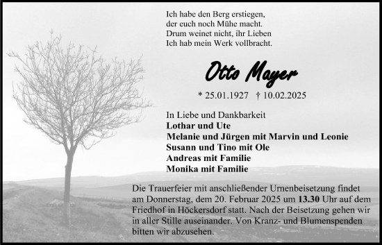 Traueranzeige von Otto Mayer von Giessener Allgemeine, Alsfelder Allgemeine