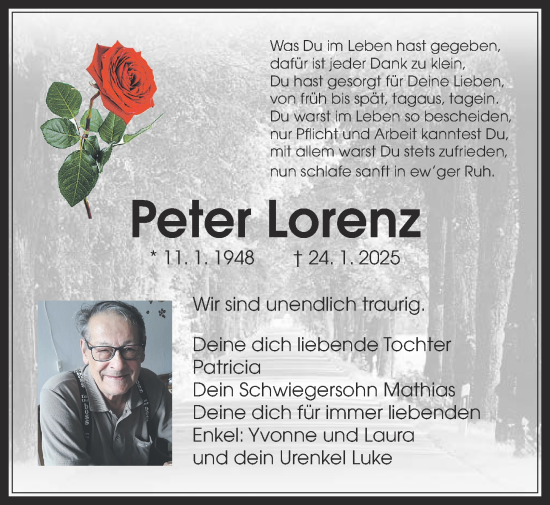 Traueranzeige von Peter Lorenz 