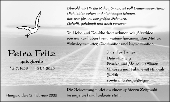 Traueranzeige von Petra Fritz von Licher Wochenblatt