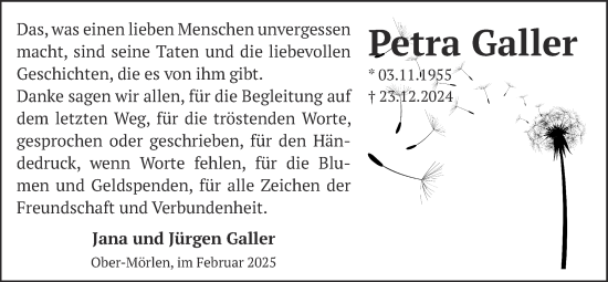 Traueranzeige von Petra Galler von Wetterauer Zeitung