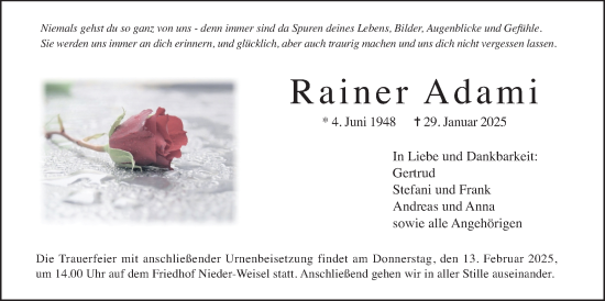 Traueranzeige von Rainer Adami von Butzbacher Zeitung