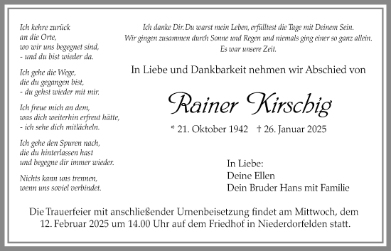 Traueranzeige von Rainer Kirschig von Bad Vilbel/Karben