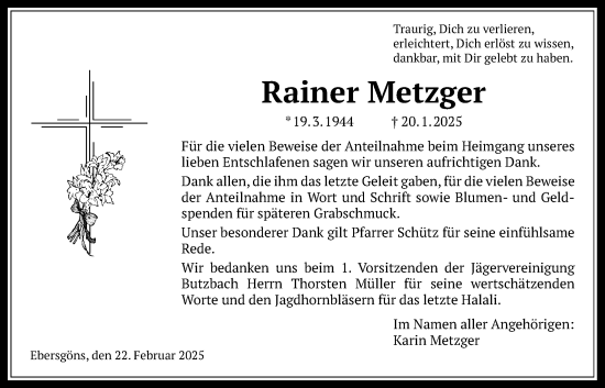Traueranzeige von Rainer Metzger von Butzbacher Zeitung