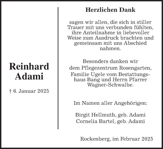 Traueranzeige von Reinhard Adami von Butzbacher Zeitung