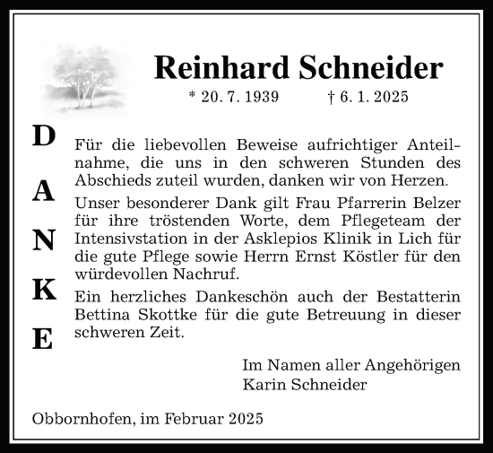 Traueranzeige von Reinhard Schneider von Giessener Allgemeine, Alsfelder Allgemeine