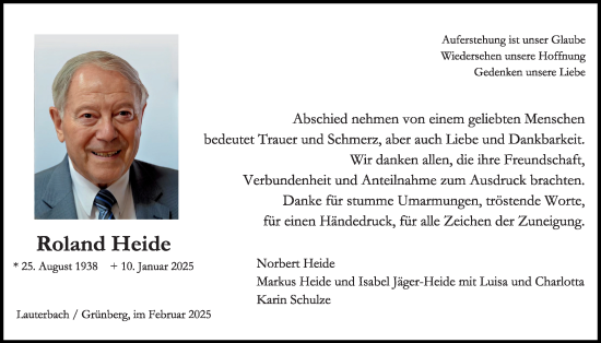 Traueranzeige von Roland Heide von Lauterbacher Anzeiger, Lauterbacher Anzeiger, Lauterbacher Anzeiger