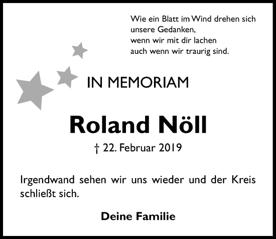 Traueranzeige von Roland Nöll von Usinger Anzeiger