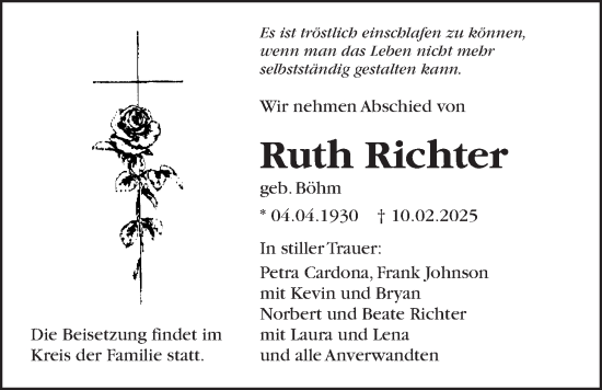 Traueranzeige von Ruth Richter von Butzbacher Zeitung