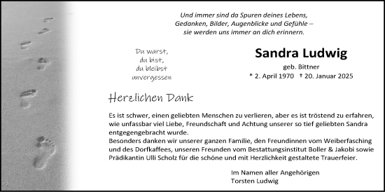 Traueranzeige von Sandra Ludwig von Butzbacher Zeitung