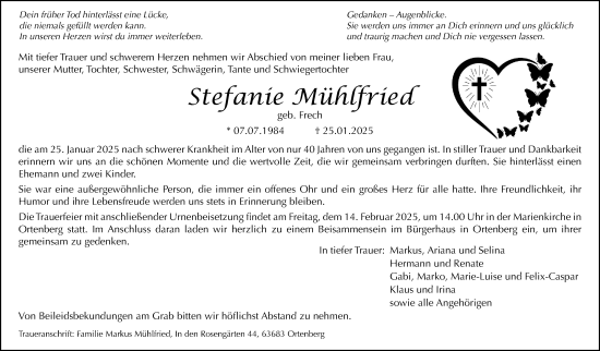 Traueranzeige von Stefanie Mühlfried von Kreis-Anzeiger