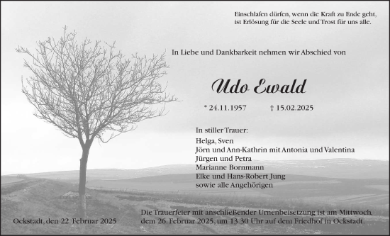 Traueranzeige von Udo Ewald von Wetterauer Zeitung