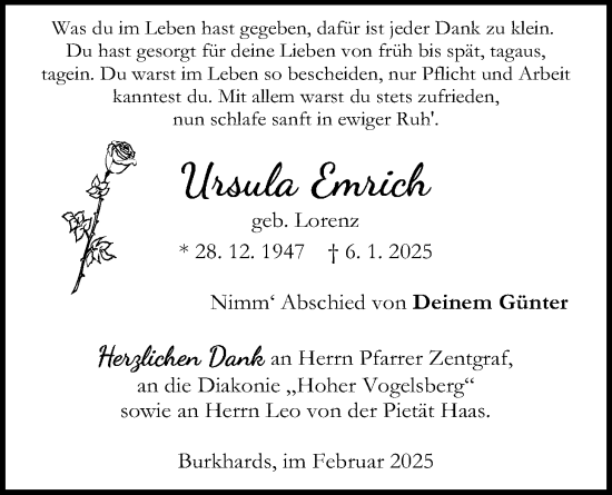 Traueranzeige von Ursula Emrich von Kreis-Anzeiger