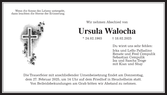 Traueranzeige von Ursula Walocha von Giessener Allgemeine, Alsfelder Allgemeine