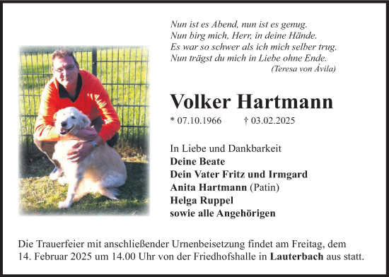 Traueranzeige von Volker Hartmann von Lauterbacher Anzeiger
