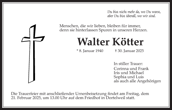 Traueranzeige von Walter Kötter von Bad Vilbel/Karben