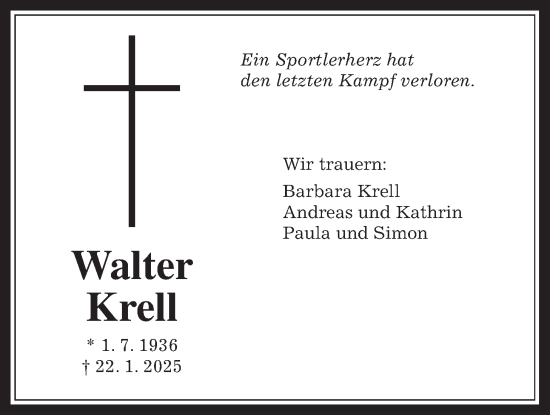 Traueranzeige von Walter Krell von Bad Vilbel/Karben