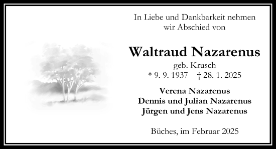 Traueranzeige von Waltraud Nazarenus von Kreis-Anzeiger