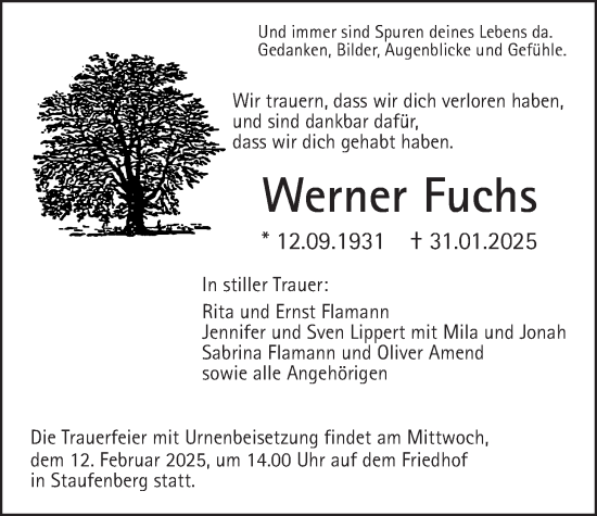 Traueranzeige von Werner Fuchs von Giessener Anzeiger, Giessener Allgemeine, Alsfelder Allgemeine
