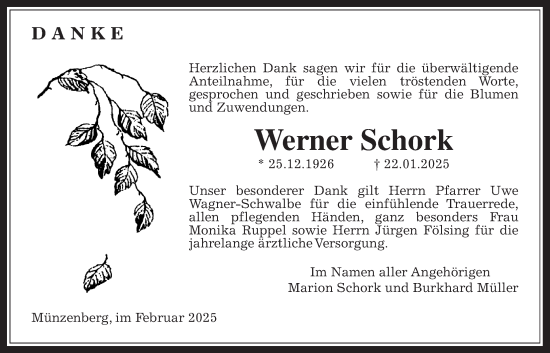 Traueranzeige von Werner Schork von Butzbacher Zeitung