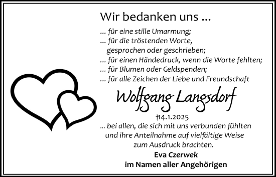 Traueranzeige von Wolfgang Langsdorf von Giessener Anzeiger