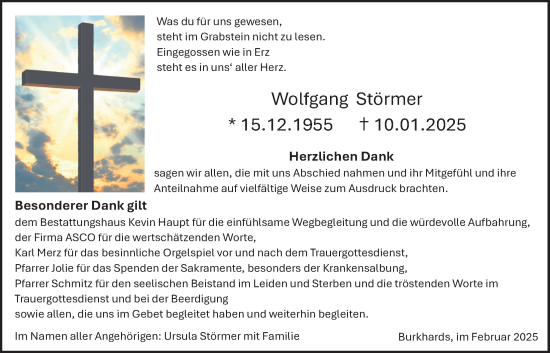 Traueranzeige von Wolfgang Störmer von Kreis-Anzeiger