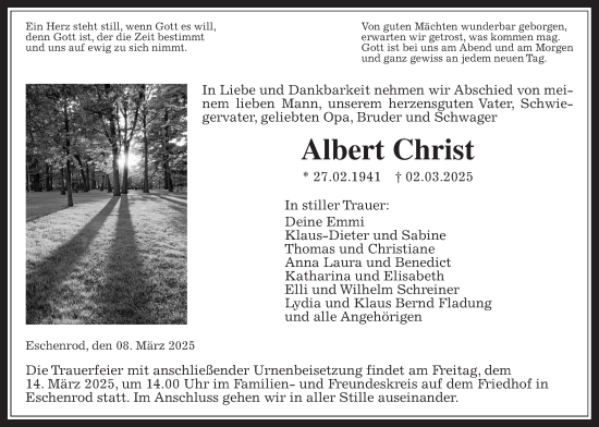 Traueranzeige von Albert Christ von Kreis-Anzeiger