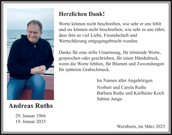 Traueranzeige von Andreas Ruths von Usinger Anzeigenblatt