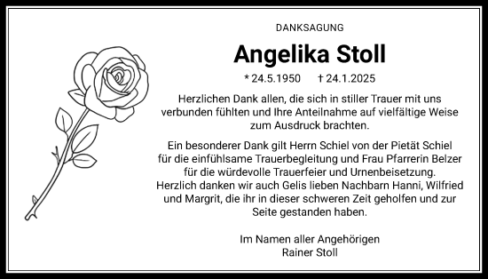Traueranzeige von Angelika Stoll von Licher Wochenblatt
