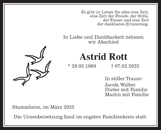 Traueranzeige von Astrid Rott von Wetterauer Zeitung