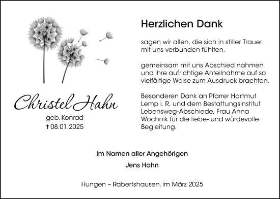 Traueranzeige von Christel Hahn von Licher Wochenblatt