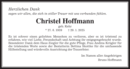 Traueranzeige von Christel Hoffmann von Wetterauer Zeitung