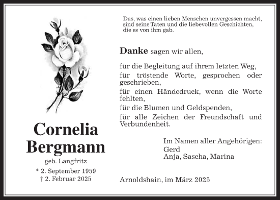 Traueranzeige von Cornelia Bergmann von Usinger Anzeigenblatt