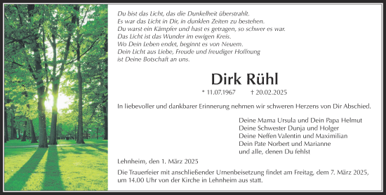 Traueranzeige von Dirk Rühl von Giessener Allgemeine, Alsfelder Allgemeine