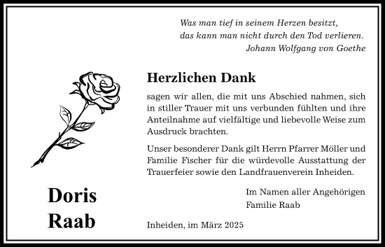 Traueranzeige von Doris Raab von Licher Wochenblatt