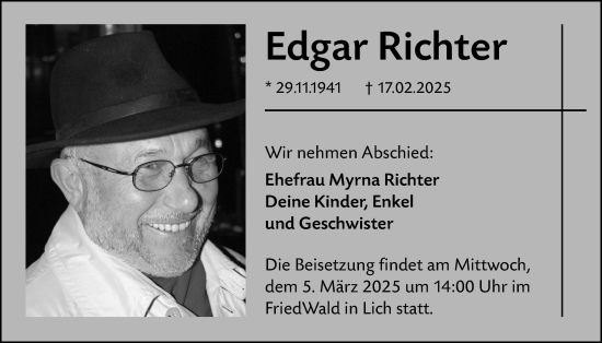 Traueranzeige von Edgar Richter von Wetterauer Zeitung
